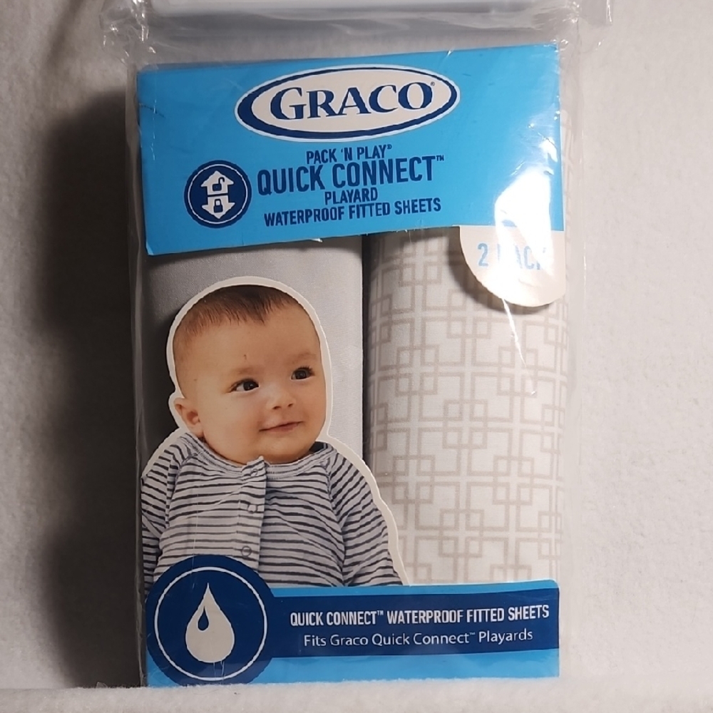 Graco Quick Connect Waterproof Fitted Sheets - Gray and White Playard